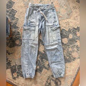 Light Wash Cargo Jogger Pants - Men's Light Blue Denim